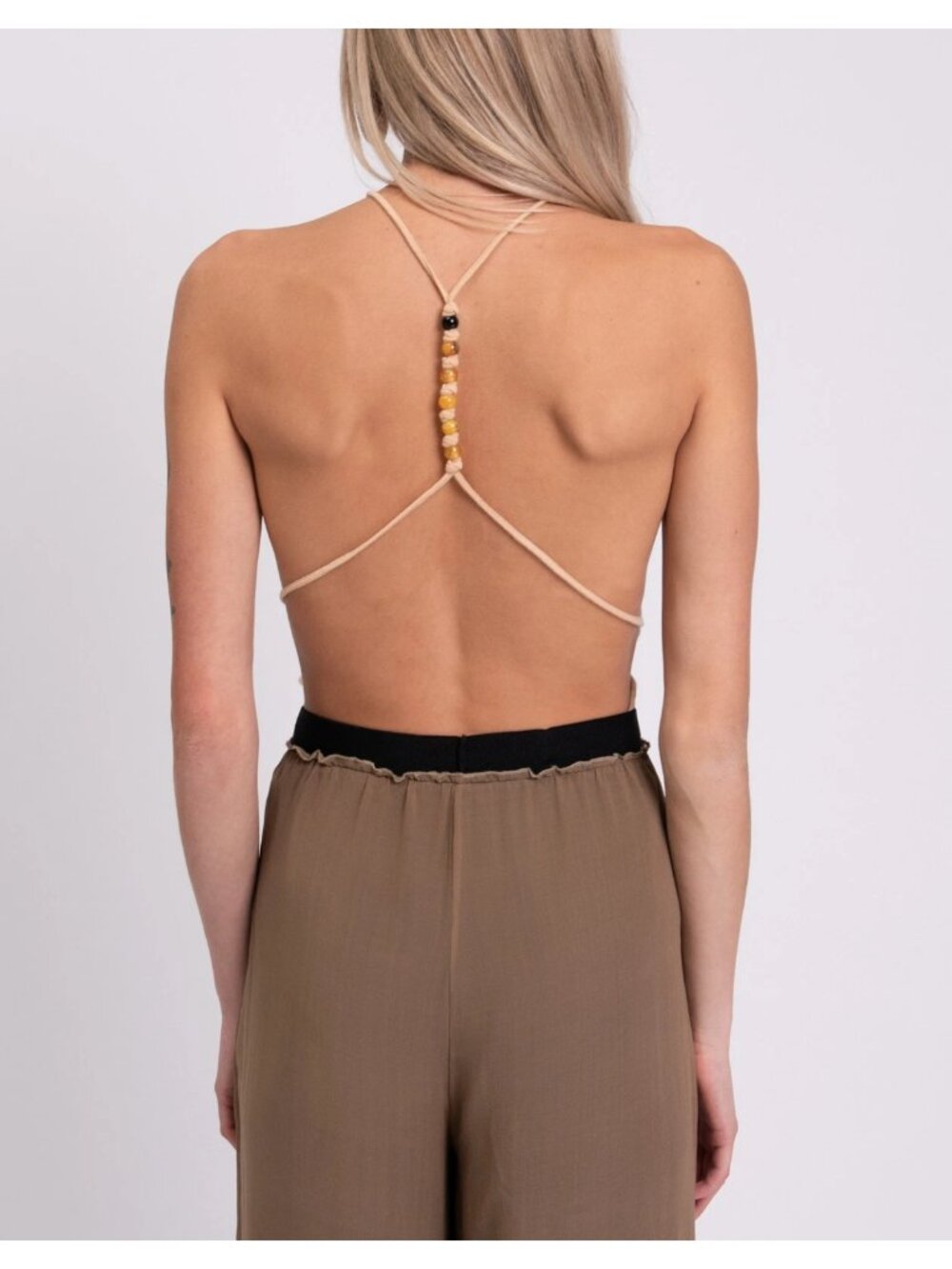 Bottega Veneta Daniel Lee 80% Cashmere Beaded Halter Bodysuit NWT Open Back S